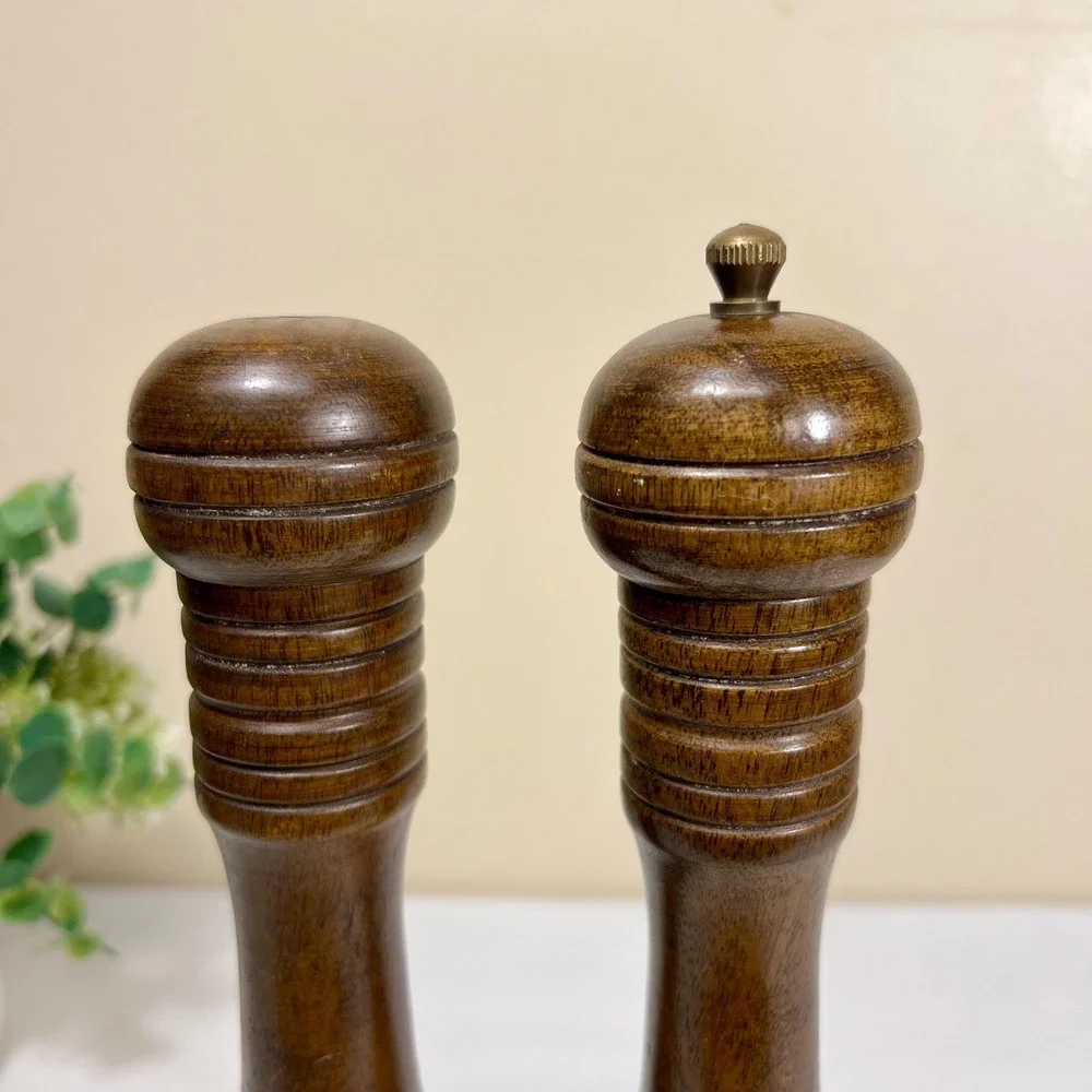 Vintage MCM Dark Brown Wood Salt and Peppers Shakers | Set of 2